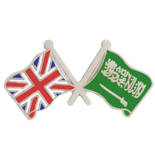 Image 1 of Union Jack Saudi Arabia Crossed Flags Friendship Enamel Lapel Pin Set x 3