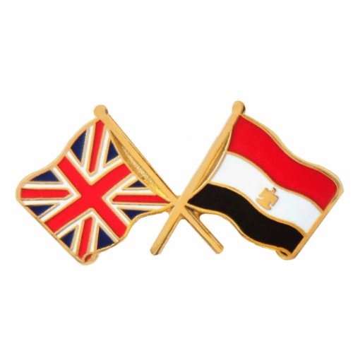 Image 1 of Union Jack Egypt Crossed Flags Friendship Enamel Lapel Pin Set x 3