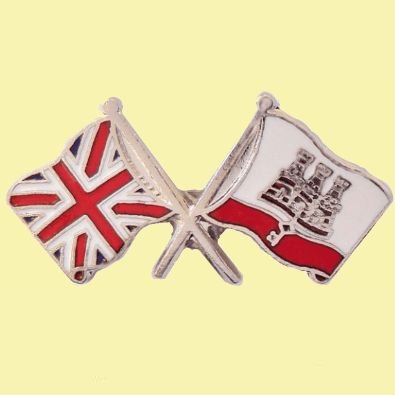 Image 0 of Union Jack Gibraltar Crossed Country Flags Friendship Enamel Lapel Pin Set x 3