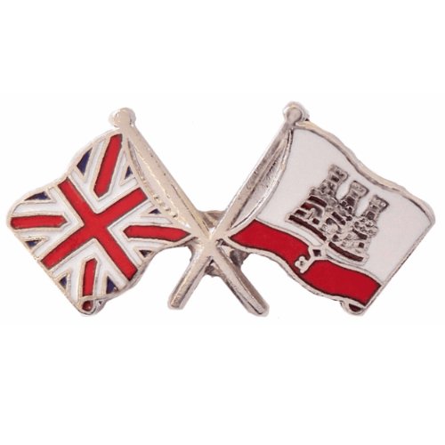 Image 1 of Union Jack Gibraltar Crossed Country Flags Friendship Enamel Lapel Pin Set x 3