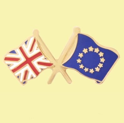 Image 0 of Union Jack European Union Crossed Flags Friendship Enamel Lapel Pin Set x 3