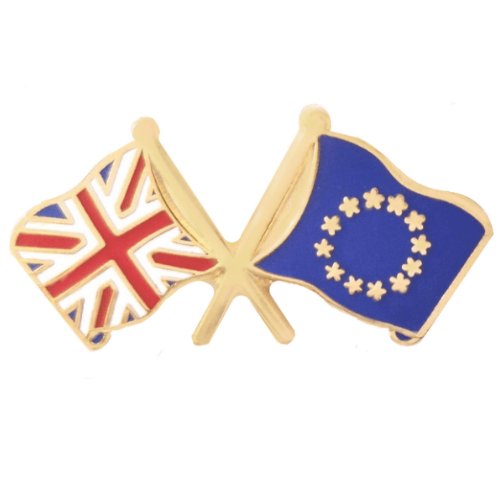 Image 1 of Union Jack European Union Crossed Flags Friendship Enamel Lapel Pin Set x 3