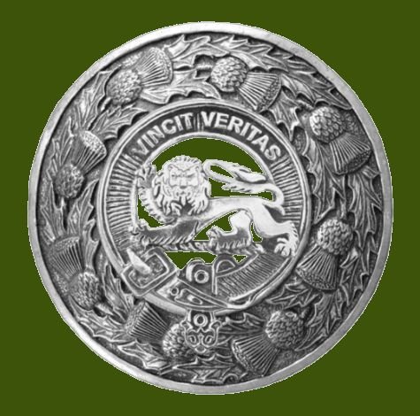Image 0 of Baxter Clan Crest Thistle Round Stylish Pewter Clan Badge Plaid Brooch