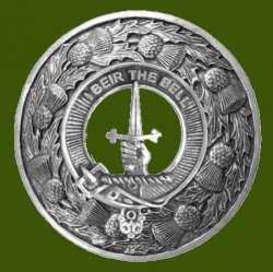 Bell Clan Crest Thistle Round Stylish Pewter Clan Badge Plaid Brooch