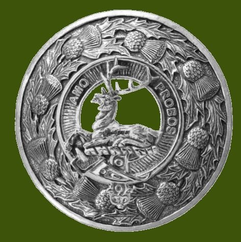 Image 0 of Blair Clan Crest Thistle Round Stylish Pewter Clan Badge Plaid Brooch