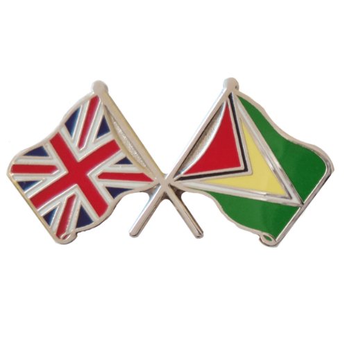 Image 1 of Union Jack Guyana Crossed Country Flags Friendship Enamel Lapel Pin Set x 3