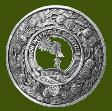 Image 0 of Buchan Clan Crest Thistle Round Stylish Pewter Clan Badge Plaid Brooch