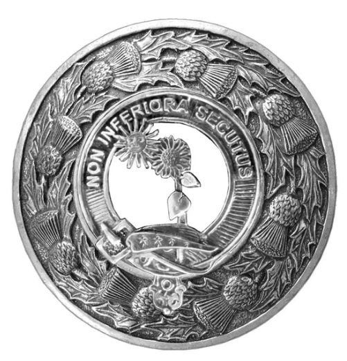 Image 1 of Buchan Clan Crest Thistle Round Stylish Pewter Clan Badge Plaid Brooch