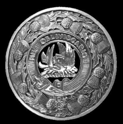 Image 0 of Campbell Argyll Clan Crest Thistle Round Sterling Silver Clan Badge Plaid Brooch