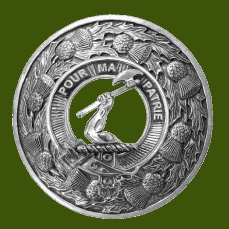Image 0 of Cooper Clan Crest Thistle Round Stylish Pewter Clan Badge Plaid Brooch