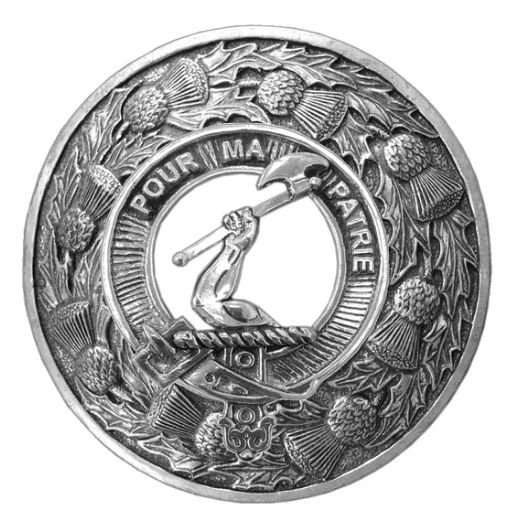 Image 1 of Cooper Clan Crest Thistle Round Stylish Pewter Clan Badge Plaid Brooch