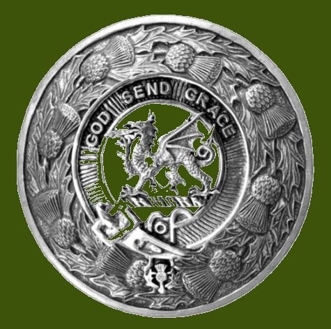 Image 0 of Crichton Clan Crest Thistle Round Stylish Pewter Clan Badge Plaid Brooch