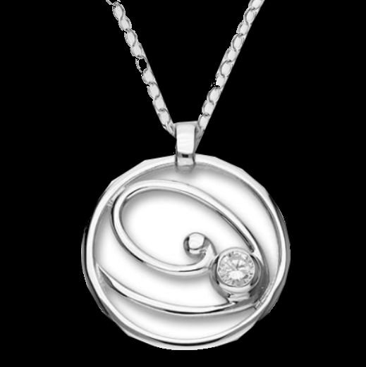 Image 0 of Flourish Cubic Zirconia Round Open Sterling Silver Pendant