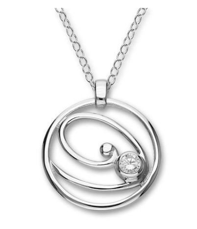 Image 1 of Flourish Cubic Zirconia Round Open Sterling Silver Pendant