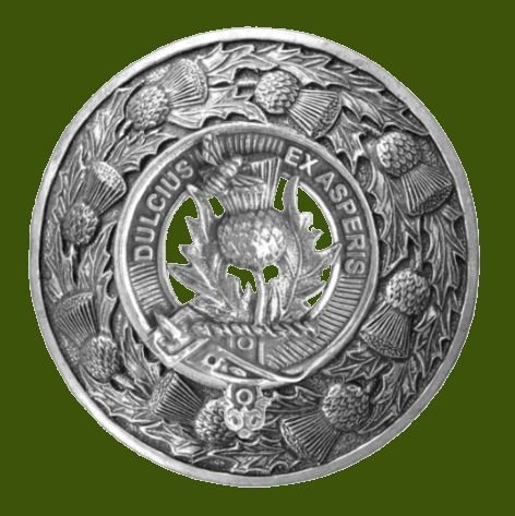 Image 0 of Ferguson Clan Crest Thistle Round Stylish Pewter Clan Badge Plaid Brooch