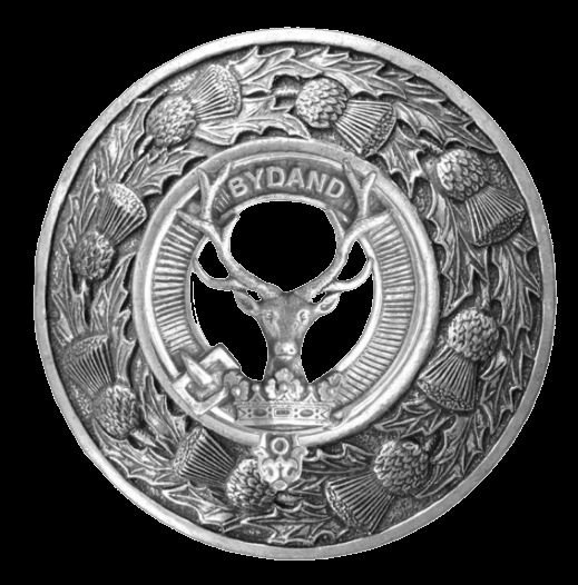 Image 0 of Gordon Clan Crest Thistle Round Sterling Silver Clan Badge Plaid Brooch