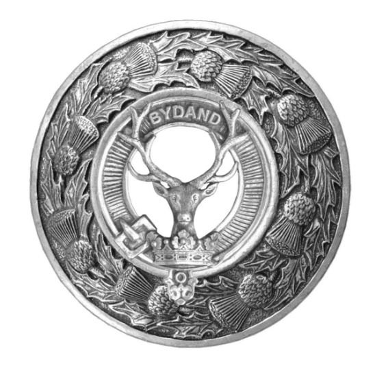 Image 1 of Gordon Clan Crest Thistle Round Sterling Silver Clan Badge Plaid Brooch
