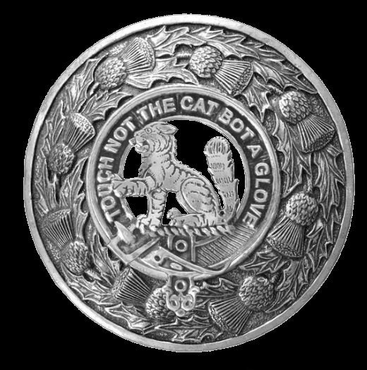 Image 0 of Gow Clan Crest Thistle Round Sterling Silver Clan Badge Plaid Brooch