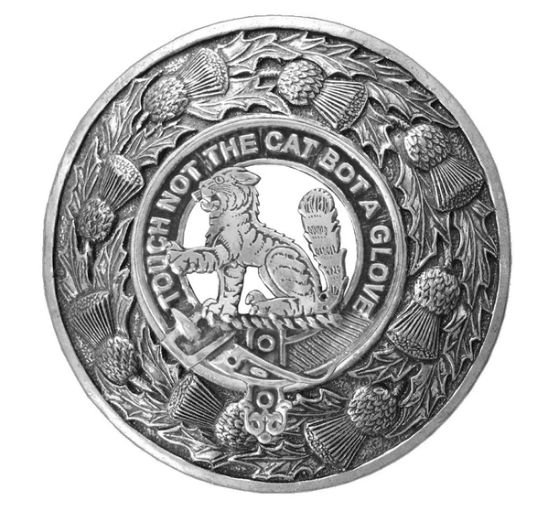 Image 1 of Gow Clan Crest Thistle Round Stylish Pewter Clan Badge Plaid Brooch