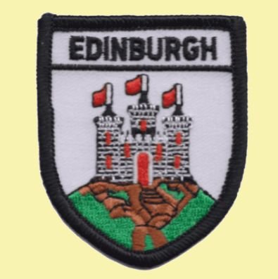 Image 0 of Scotland Edinburgh Castle White Shield Places Embroidered Cloth Patch Set x 3