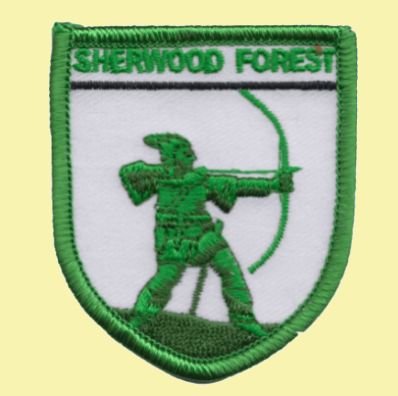 Image 0 of Sherwood Forest Robin Hood Shield Places Embroidered Cloth Patch Set x 3