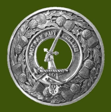 Image 0 of Gunn Clan Crest Thistle Round Stylish Pewter Clan Badge Plaid Brooch