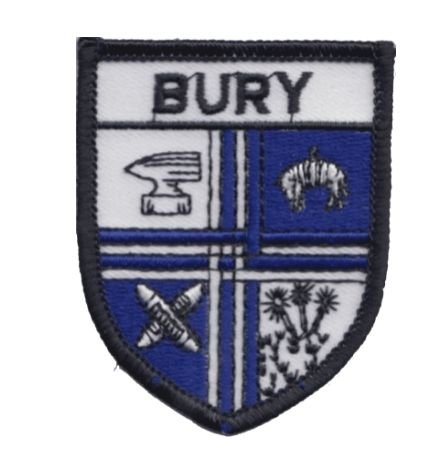 Image 1 of United Kingdom Bury Shield Places Embroidered Cloth Patch Set x 3