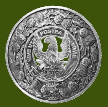 Image 0 of Johnston Caskieben Crest Thistle Round Stylish Pewter Clan Badge Plaid Brooch