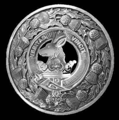 Image 0 of Keith Clan Crest Thistle Round Sterling Silver Clan Badge Plaid Brooch