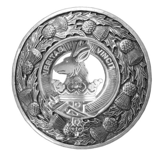 Image 1 of Keith Clan Crest Thistle Round Sterling Silver Clan Badge Plaid Brooch
