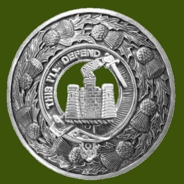 Image 0 of Kincaid Clan Crest Thistle Round Stylish Pewter Clan Badge Plaid Brooch