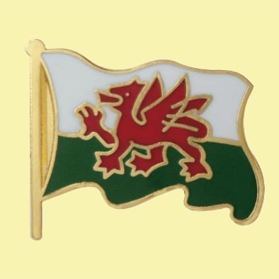 Image 0 of Welsh Dragon Waving Flag Enamel Small Badge Lapel Pin Set x 3