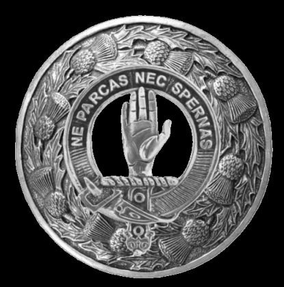 Image 0 of Lamont Clan Crest Thistle Round Sterling Silver Clan Badge Plaid Brooch