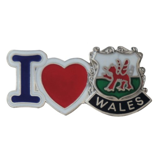 Image 1 of I Heart Wales Welsh Dragon Shield Enamel Badge Lapel Pin Set x 3