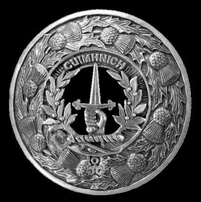 Image 0 of MacDonald Glencoe Crest Thistle Round Sterling Silver Clan Badge Plaid Brooch