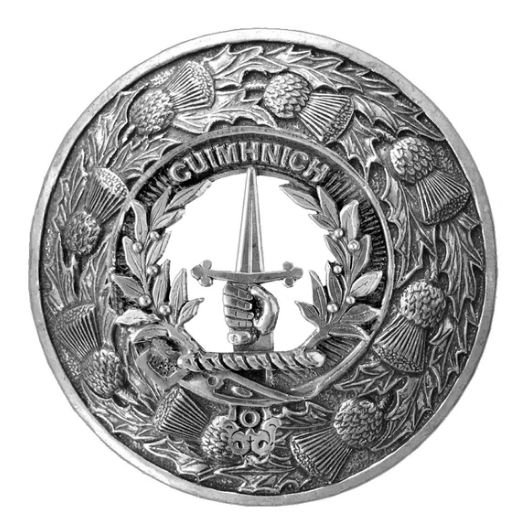 Image 1 of MacDonald Glencoe Crest Thistle Round Sterling Silver Clan Badge Plaid Brooch