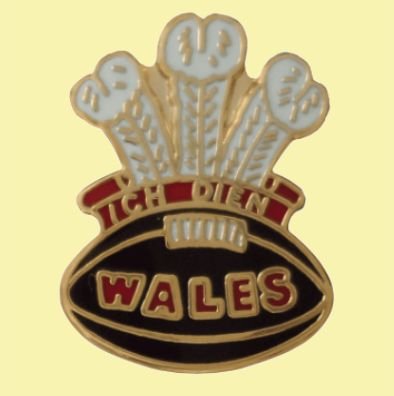 Image 0 of Wales Three White Feathers Ich Dien Rugby Ball Enamel Badge Lapel Pin Set x 3