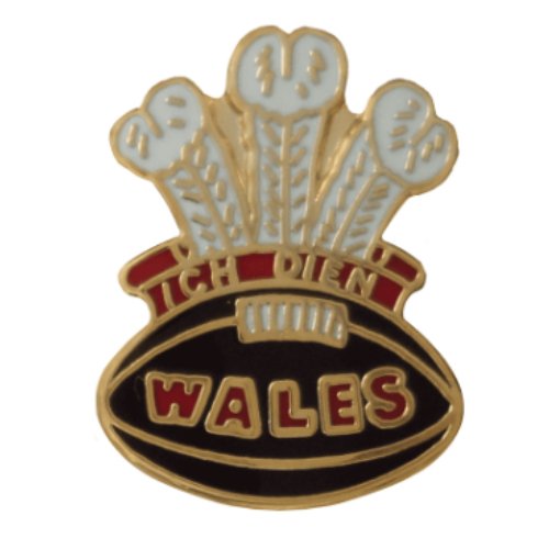Image 1 of Wales Three White Feathers Ich Dien Rugby Ball Enamel Badge Lapel Pin Set x 3