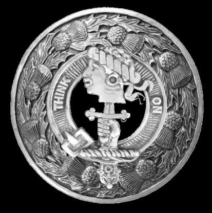 Image 0 of MacLellan Clan Crest Thistle Round Sterling Silver Clan Badge Plaid Brooch