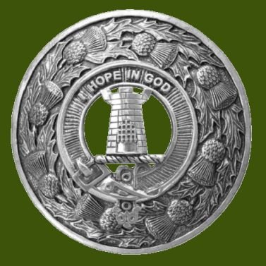 Image 0 of MacNaughton Clan Crest Thistle Round Stylish Pewter Clan Badge Plaid Brooch