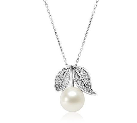 Image 1 of Leaves Freshwater Pearl Small Sterling Silver Pendant