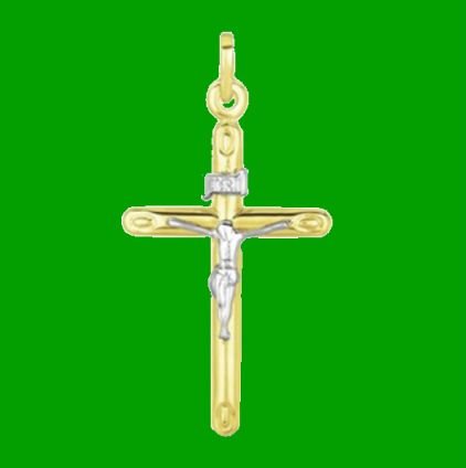 Image 0 of Crucifix Cross Highly Polished Two Tone 14K Gold Pendant