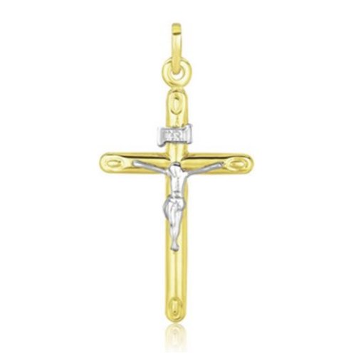 Image 1 of Crucifix Cross Highly Polished Two Tone 14K Gold Pendant