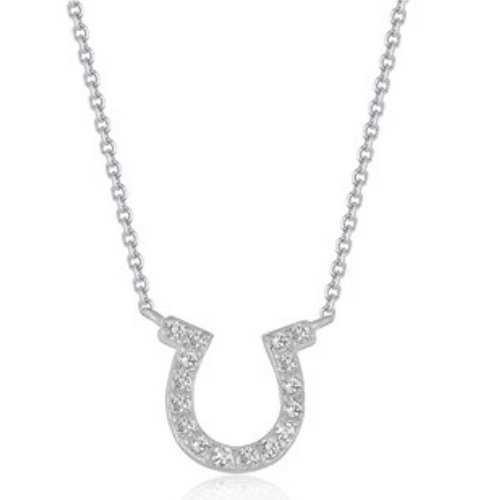 Image 1 of Horseshoe White Diamond Encrusted Small 14K White Gold Pendant