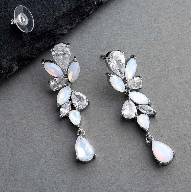 Image 2 of Mosaic Cubic Zirconia Opal Crystal Chandelier Silver Plated Earrings 