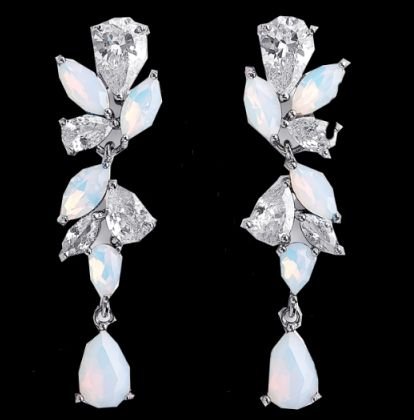 Image 0 of Mosaic Cubic Zirconia Opal Crystal Chandelier Silver Plated Earrings 
