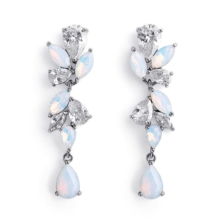 Image 1 of Mosaic Cubic Zirconia Opal Crystal Chandelier Silver Plated Earrings 