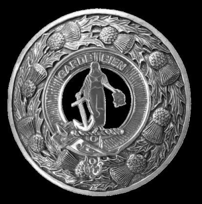 Image 0 of Montgomery Clan Crest Thistle Round Sterling Silver Clan Badge Plaid Brooch