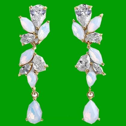 Image 0 of Mosaic Cubic Zirconia Opal Crystal Chandelier Yellow Gold Plated Earrings