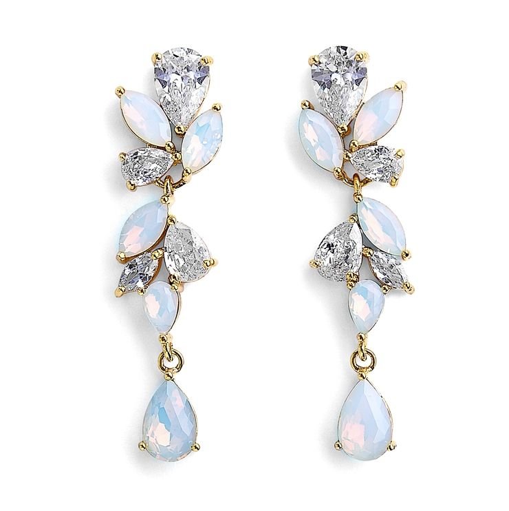Image 1 of Mosaic Cubic Zirconia Opal Crystal Chandelier Yellow Gold Plated Earrings